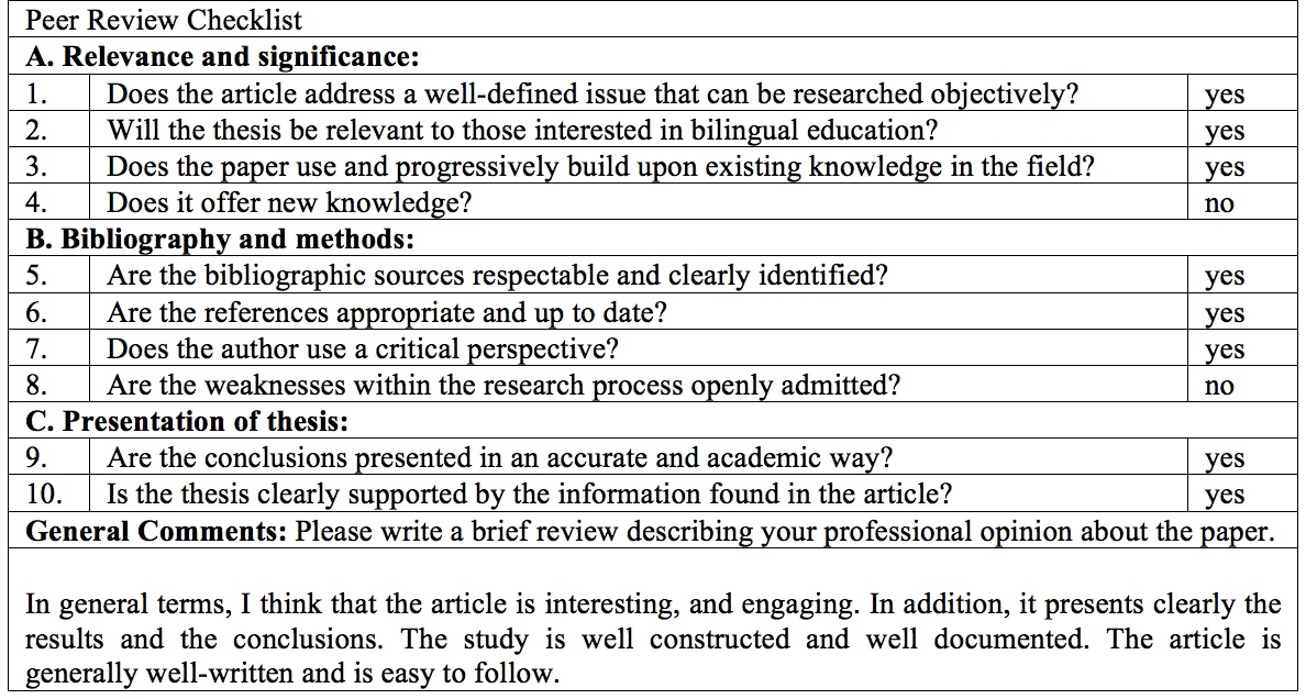 Checklist peer review research paper