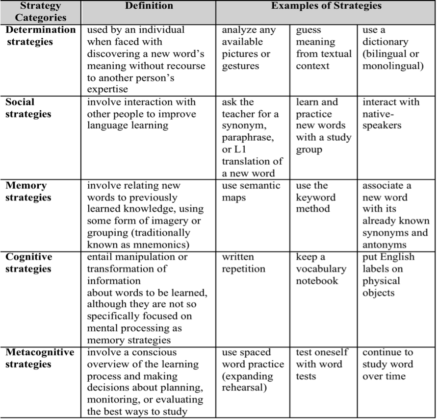 Vocabulary Improvement Strategy Chart